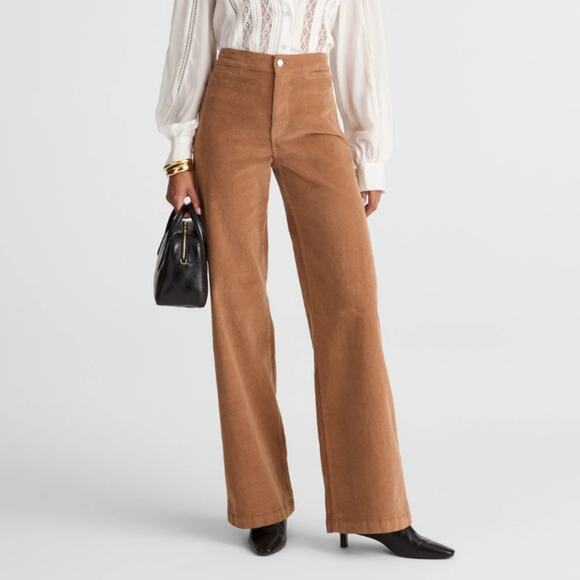Madewell Pants - Madewell Wide Leg Corduroy Pants Tan Brown High Rise Full Length Stretch 27